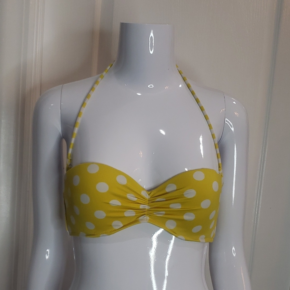 Victoria's Secret Yellow & White Polka Dot Bikini Top Size 34C
